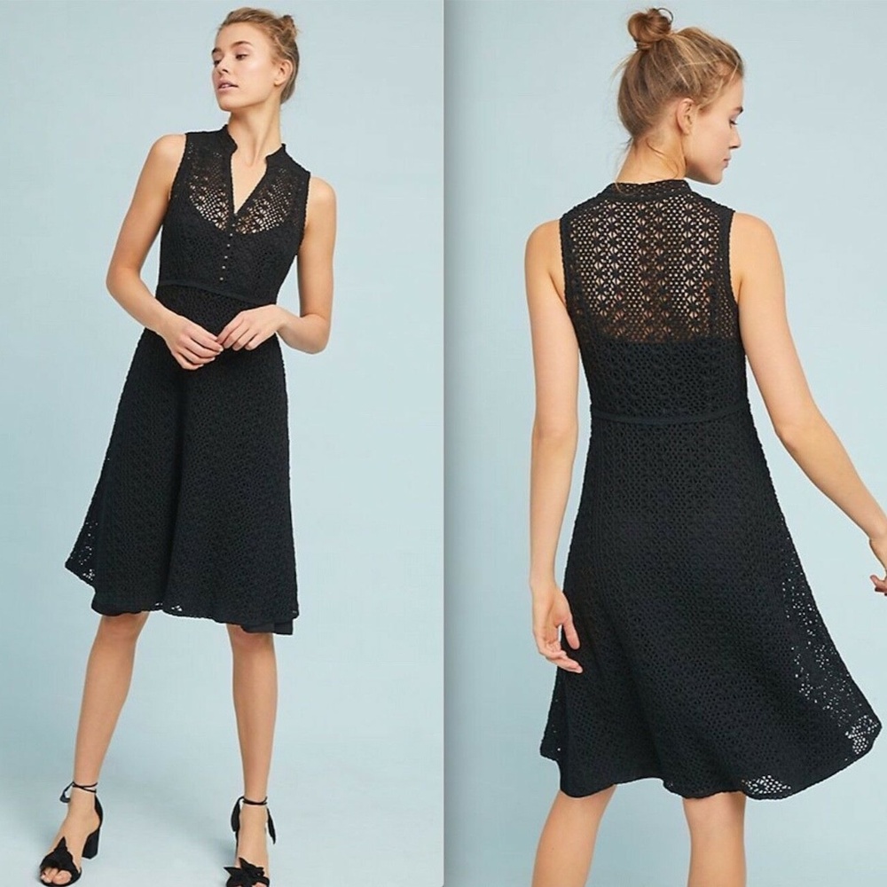 Anthro Meadow Rue Black Crochet Swing Dress 12